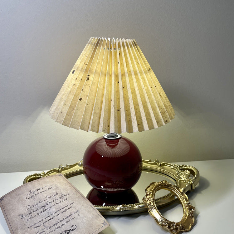Modern Minimalist Round Fabric Pleated Ceramic Table Lamp