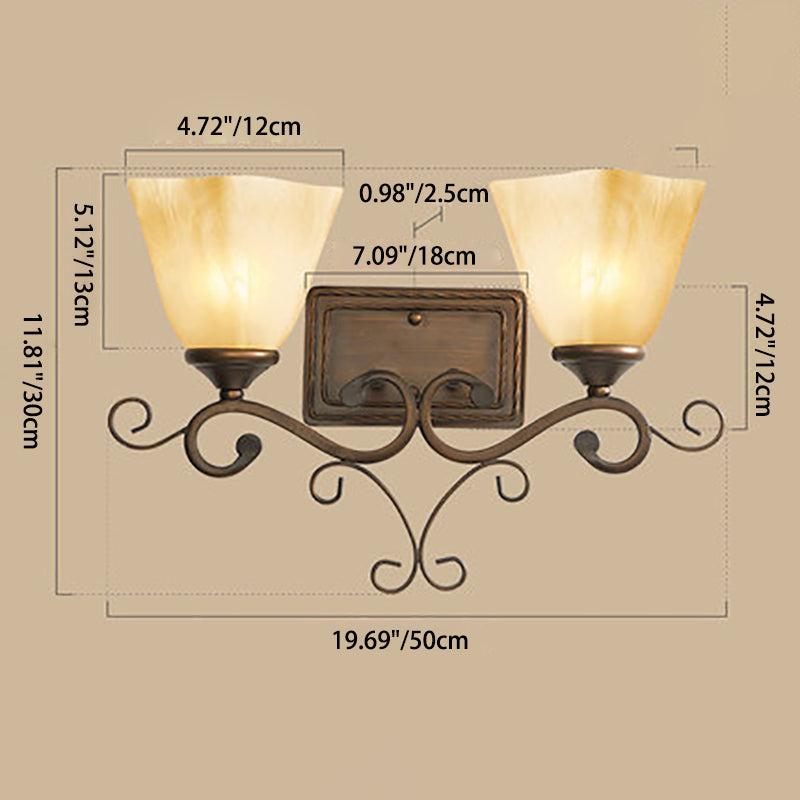 Traditional Vintage Round Glass Iron 1/2 Light Wall Sconce