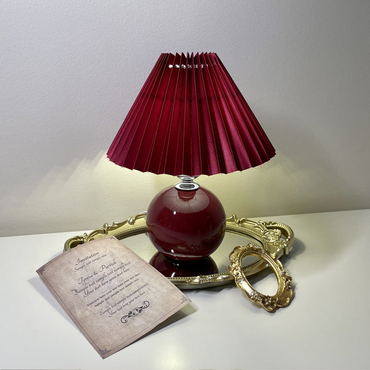 Modern Minimalist Round Fabric Pleated Ceramic Table Lamp