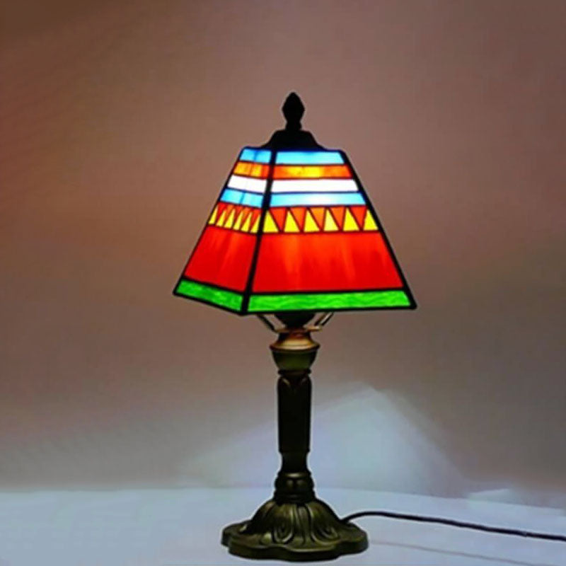 Traditional Tiffany Square Stained Glass Iron Table Lamp