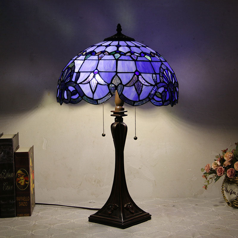 Tiffany Mediterranean Stained Glass Cone Pull Table Lamp