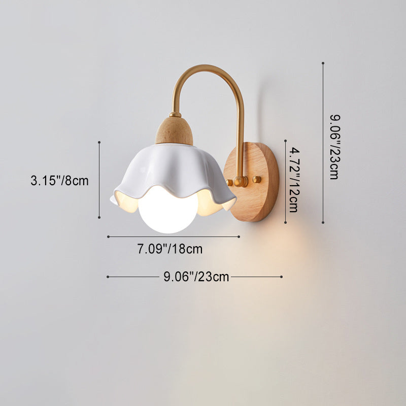 Contemporary Creative Wood Ceramic Flower Shade Wall Sconce