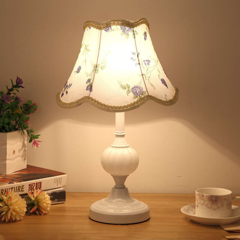 Nordic Vintage Floral Glass & Fabric 1-Light Table Lamp