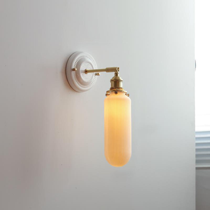 Traditional Vintage Round Ceramic Brass 1-Light Wall Sconce