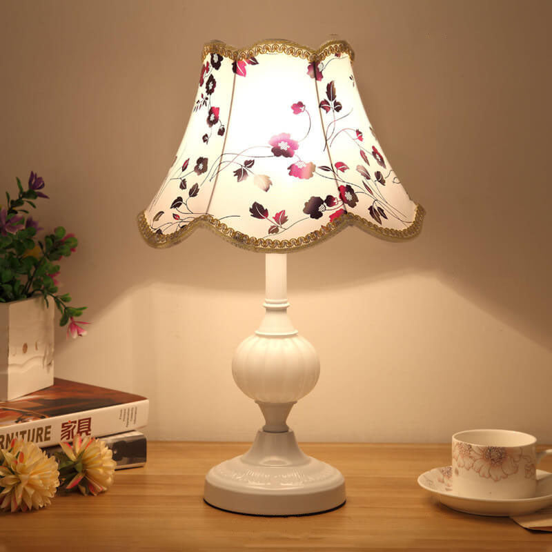 Nordic Vintage Floral Glass & Fabric 1-Light Table Lamp
