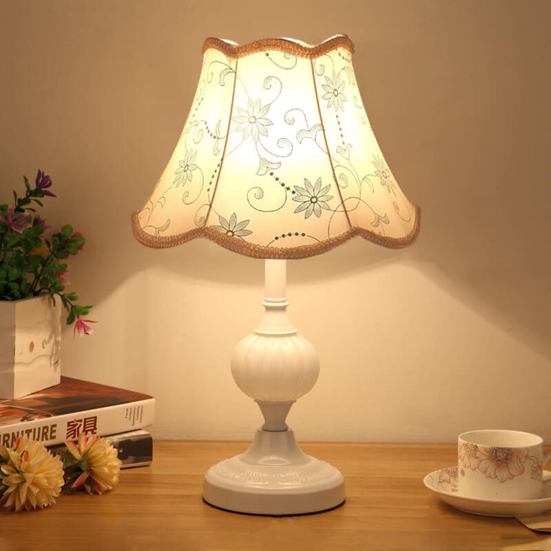 Nordic Vintage Floral Glass & Fabric 1-Light Table Lamp