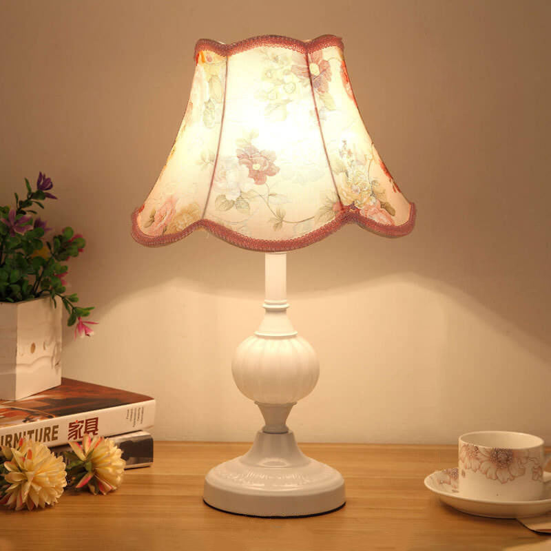 Nordic Vintage Floral Glass & Fabric 1-Light Table Lamp