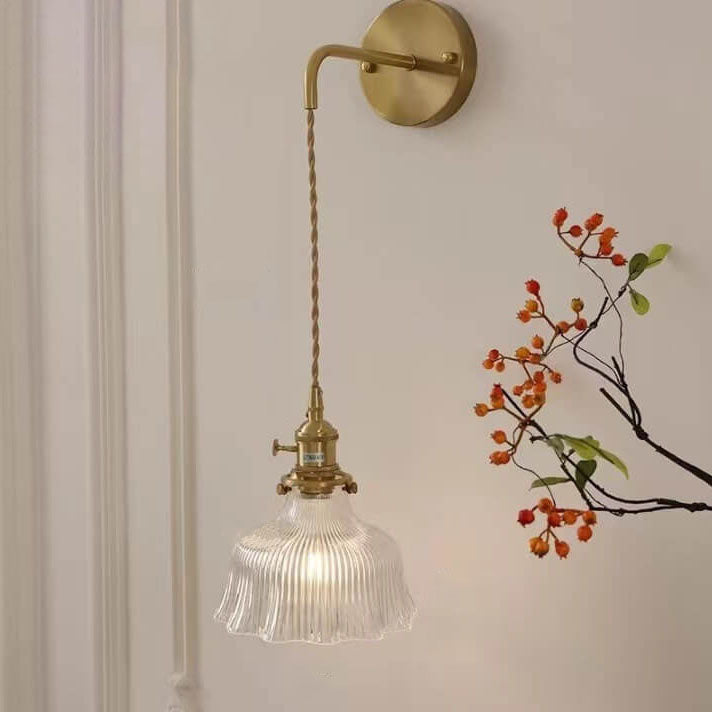 Nordic Modern Minimalist Flower Copper Glass Wall Sconce