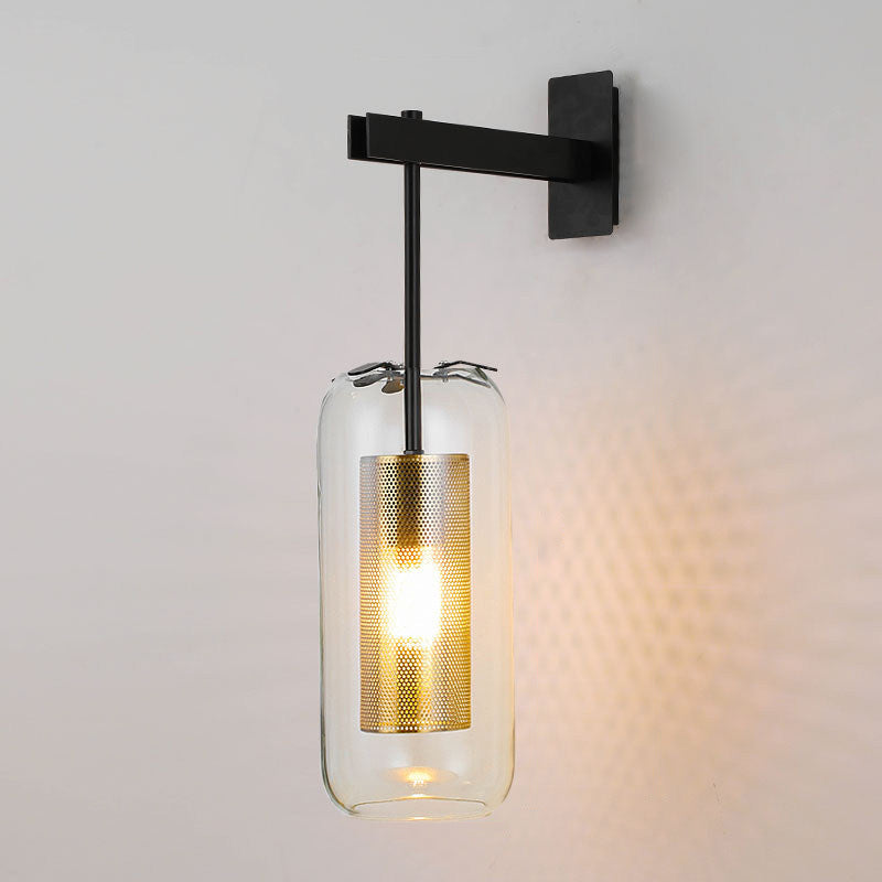Modern Minimalist Cylinder Clear Glass 1-Light Wall Sconce