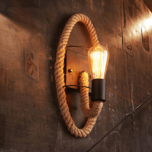 Vintage Hemp Rope 2-Light Industrial Wall Sconce