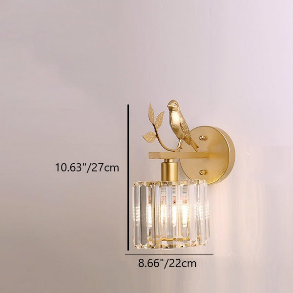 Traditional Vintage Iron Glass Round Bird Wall Sconce