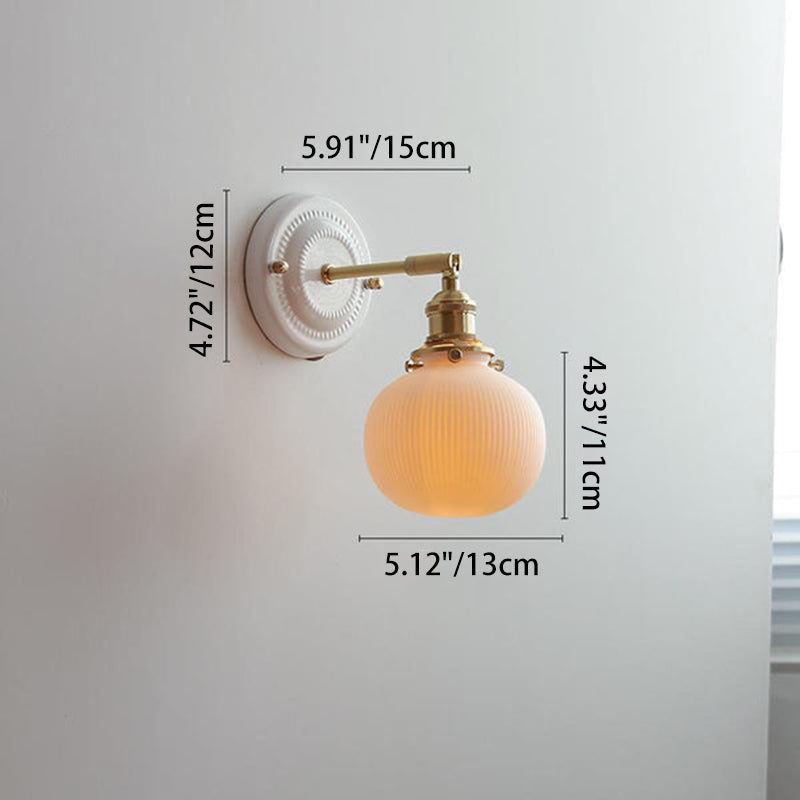 Traditional Vintage Round Ceramic Brass 1-Light Wall Sconce