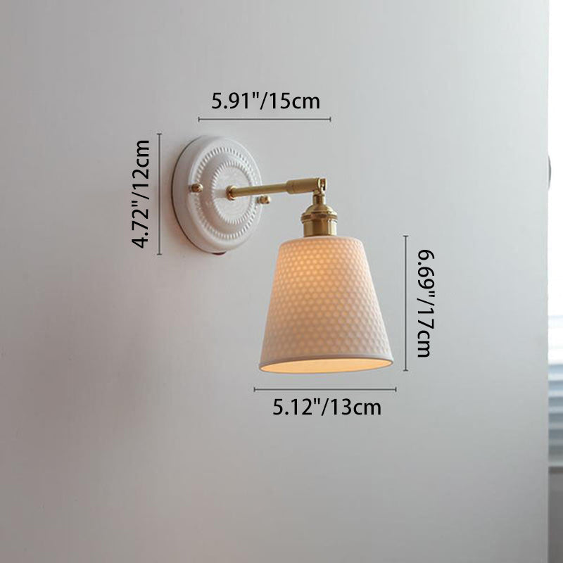 Traditional Vintage Round Ceramic Brass 1-Light Wall Sconce