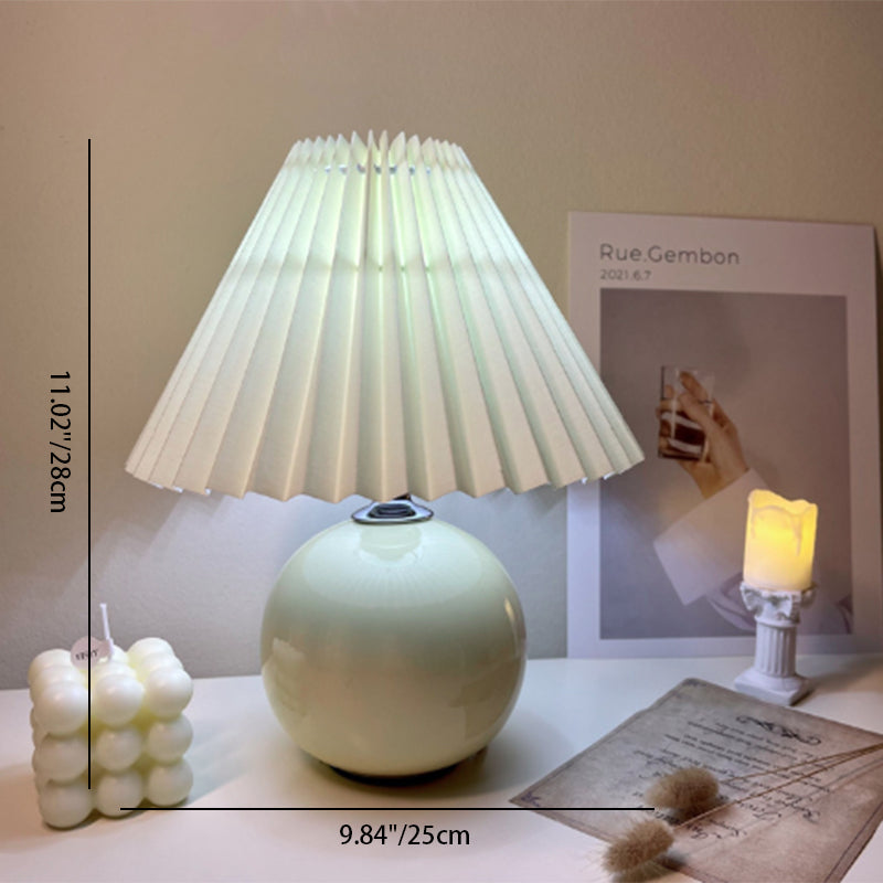 Modern Minimalist Round Fabric Pleated Ceramic Table Lamp