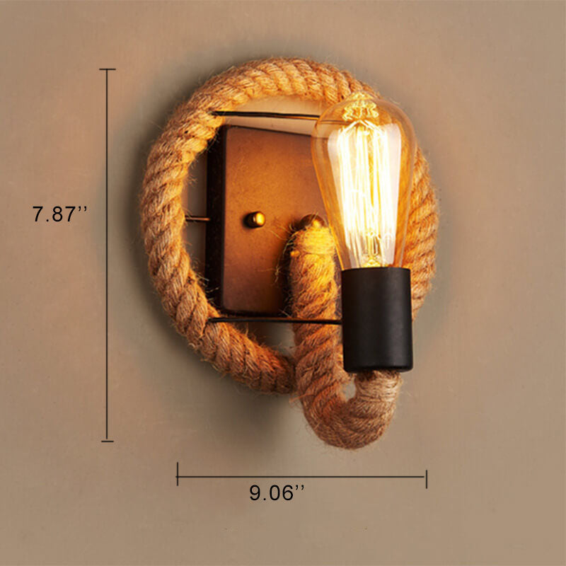 Vintage Hemp Rope 2-Light Industrial Wall Sconce